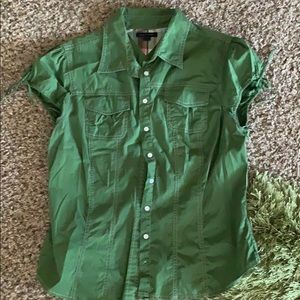 Green summer top with tie up on sleeve